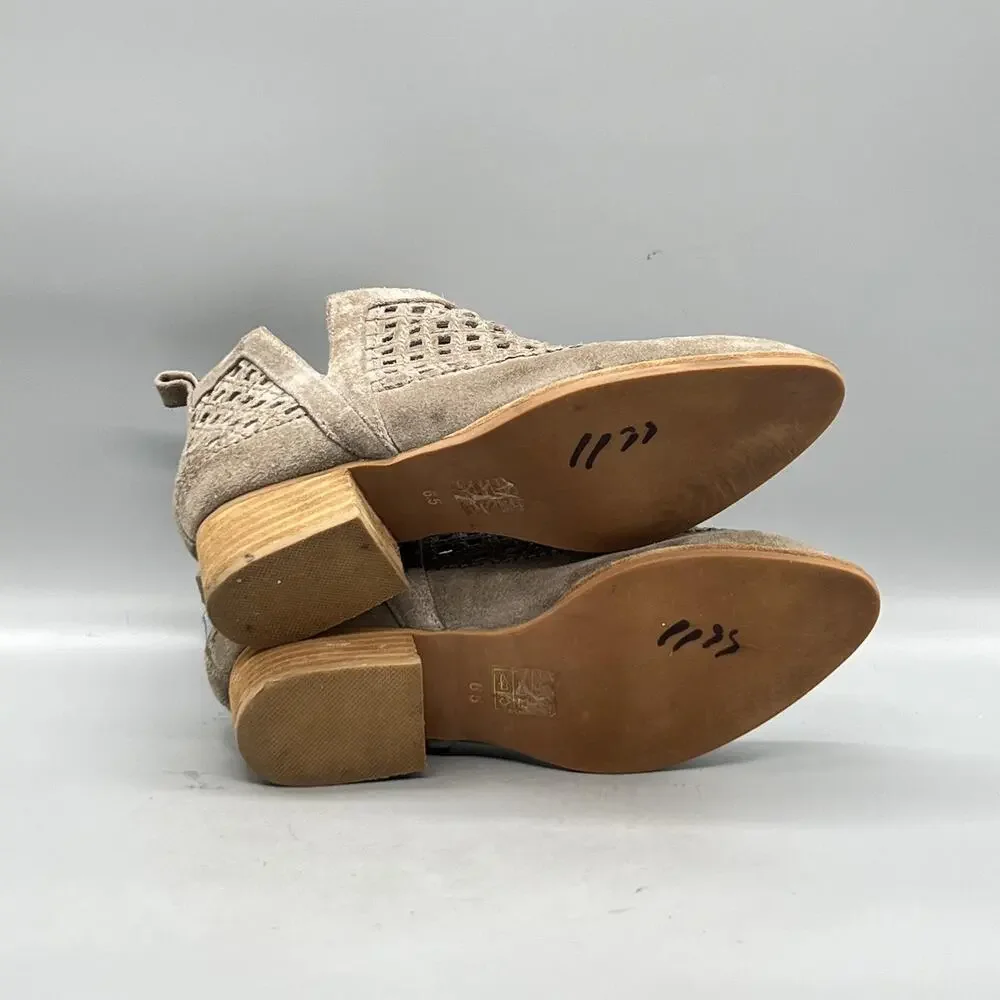 Jeffrey Campbell Boots Womens 6.5 Beige Suede Cutout Ankle Block Heel Booties